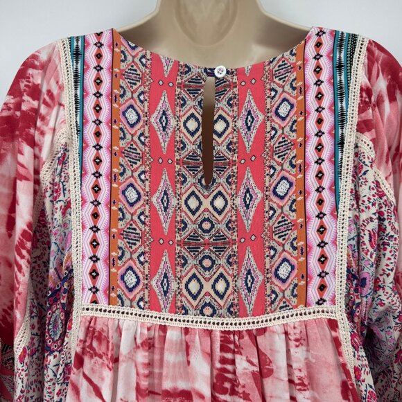 Sundance Everyday Dream Patchwor k Boho Long Sleeve Oversized Short Dress Woman' - Picture 9 of 12